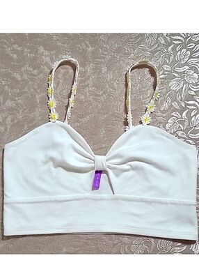 Emma & Sam White Crop Top with Floral Daisy Straps Fits Size Small
